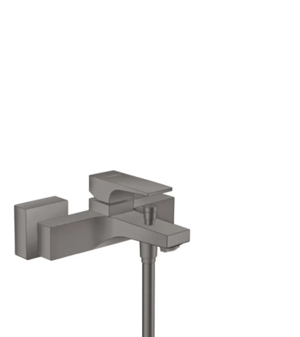 Einhebel-Wannenmischer von Hansgrohe in Brushed Black Chrome mit einem Hebelgriff und einem schlichten Design, montiert auf einer Wand.